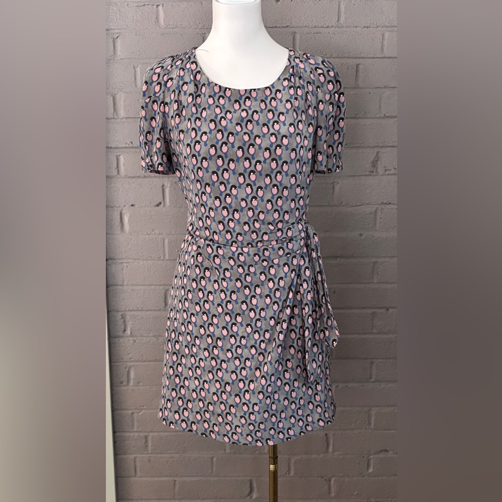 Pinkyotto Gray and Pink  Bird print Mini Dress